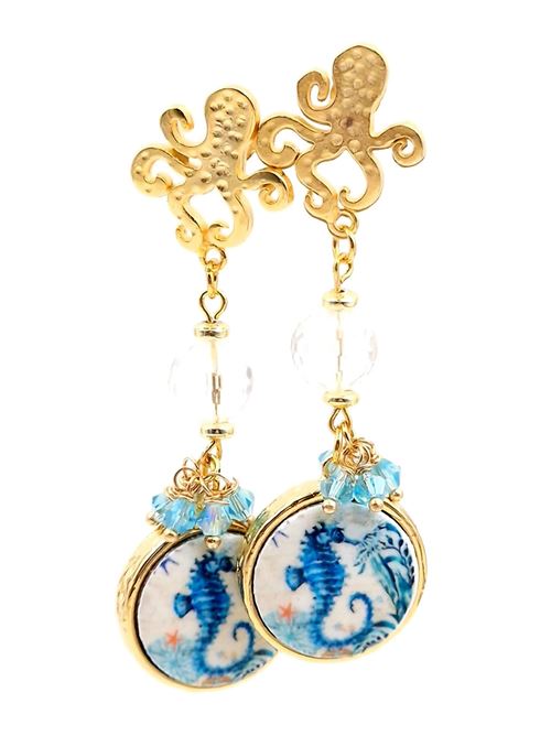 pendant earrings with octopuses Capritaly gioielli | ORECCHINIPOLIPIAZZURRO